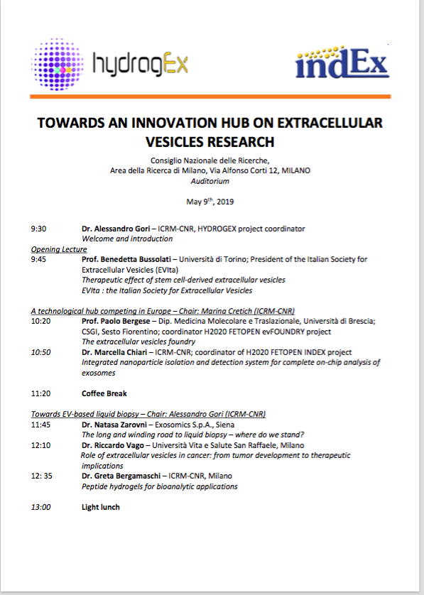 Innovation hub on extracellular vesicles in Lombardy Region